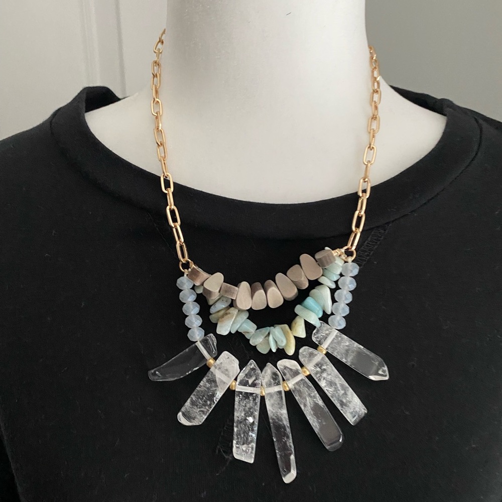 Stone and Crystal gold link necklace